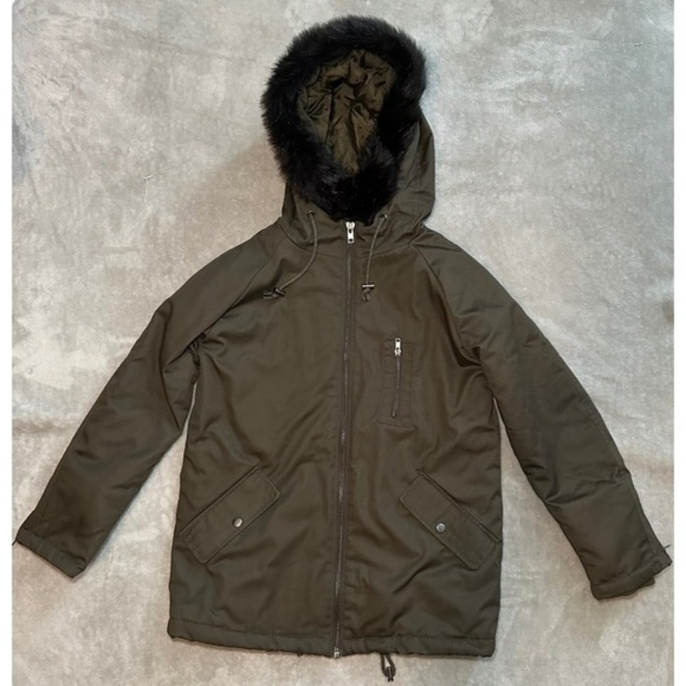 Zenana Outfitters Hooded Parka Women Size M Green Faux Fur Lined Jacket Winter‎